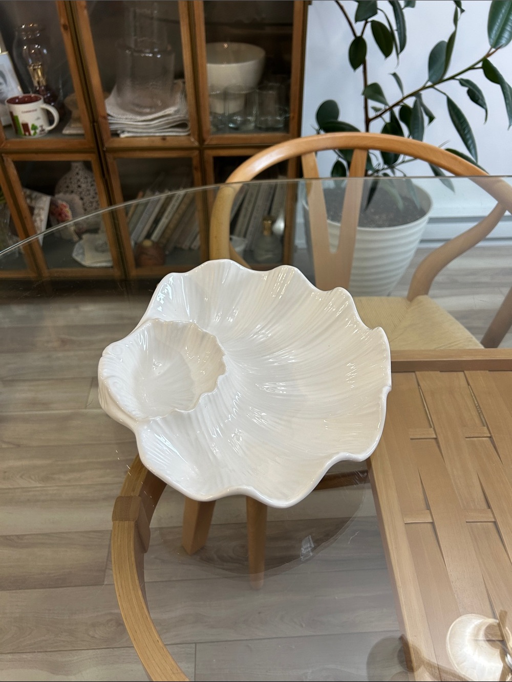Vintage White Ceramic Shell-Shaped Serving Bowl